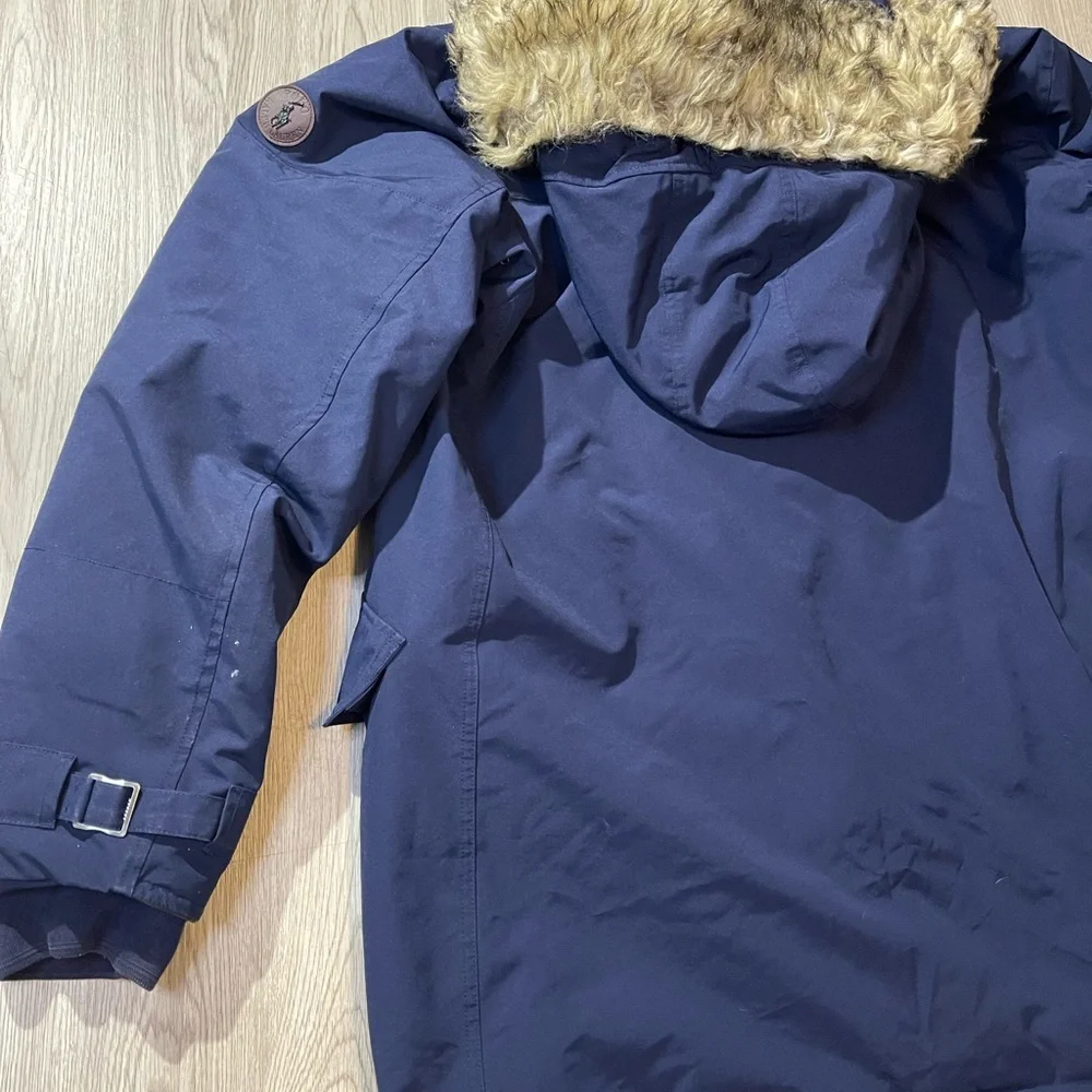 Polo by Ralph Lauren Navy Hooded Puffer Parka with Faux Fur Trim